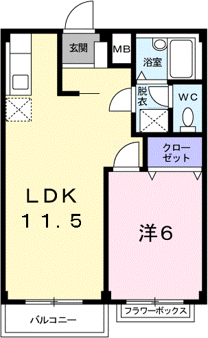 フランボワーズB(1LDK/2階)の間取り写真