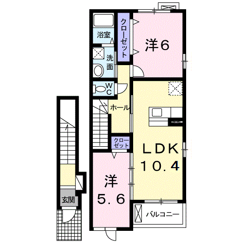 ルナフローラ・ウエスト(2LDK/2階)の間取り写真