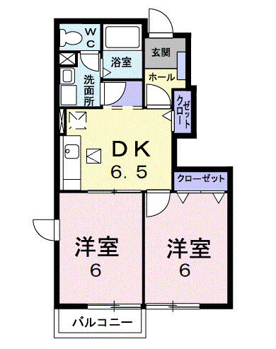 グランシャリオ(2DK/1階)の間取り写真