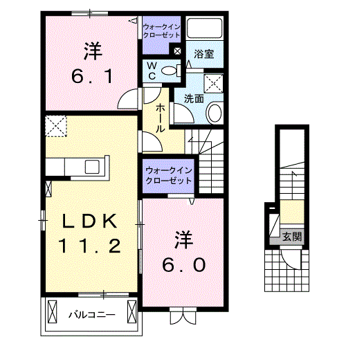 パストラル大月 B(2LDK/2階)の間取り写真