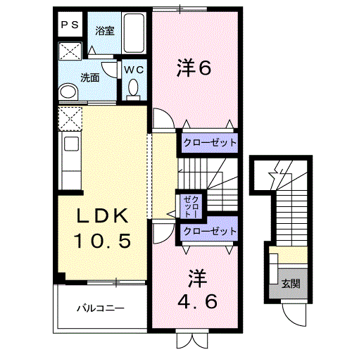 アルカディアB(2LDK/2階)の間取り写真