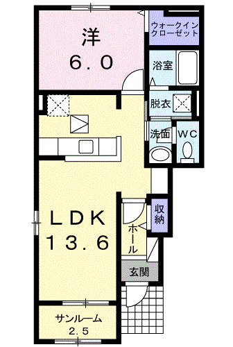 セレノ カーサⅡ(1LDK/1階)の間取り写真