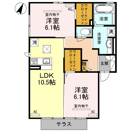 ロイヤルベルグ D(2LDK/1階)の間取り写真