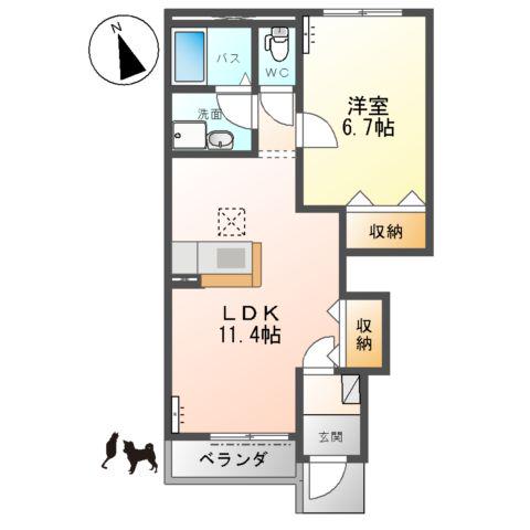 ウィズ・コート(1LDK/1階)の間取り写真