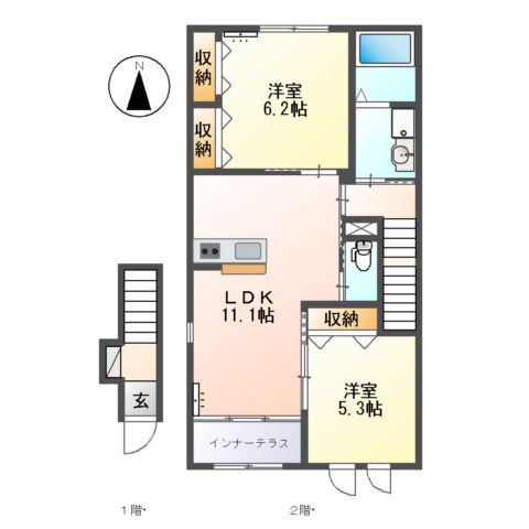 リヴィエール(2LDK/2階)の間取り写真