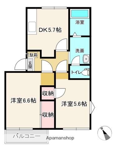 カーサエレナ B(2DK/2階)の間取り写真