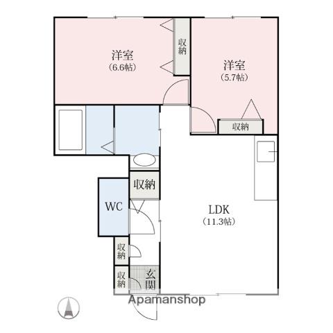 城山ヒルズ(2LDK/1階)の間取り写真
