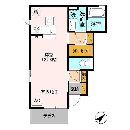 ココタリアⅡ B(ワンルーム/1階)の間取り写真