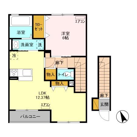 カレントII(1LDK/2階)の間取り写真