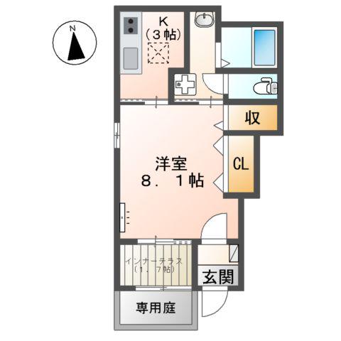 館林市朝日町アパート(1K/1階)の間取り写真