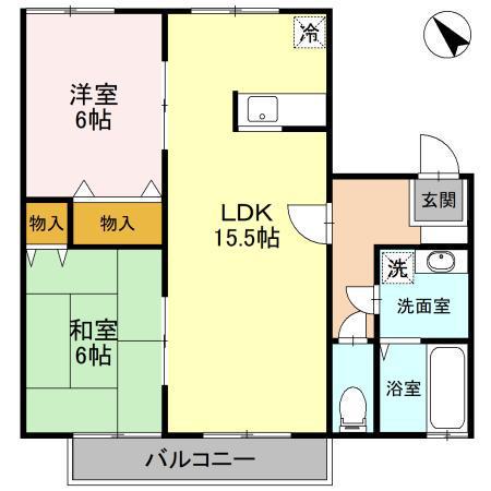 エクセレントワイケイA(2LDK/2階)の間取り写真