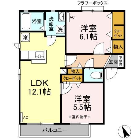 アプリコットタウンB(2LDK/2階)の間取り写真