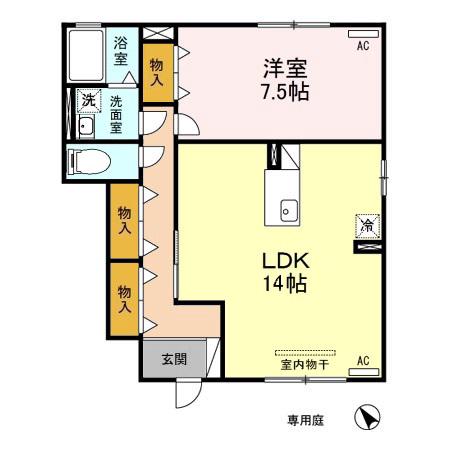 グリーントップ(1LDK/1階)の間取り写真