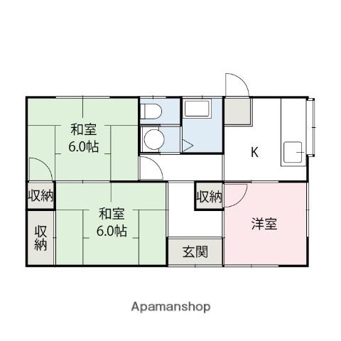 栃木県足利市 1階建 築44年(3DK)の間取り写真