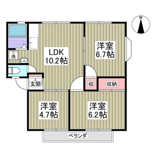 パールハイツA 佐野(3LDK/2階)の間取り写真