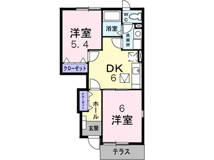 ラルジュB(2DK/1階)の間取り写真