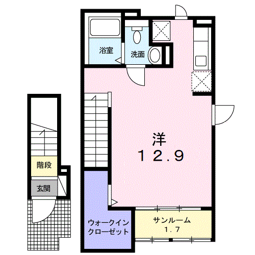 カーサプラシード Ⅲ(ワンルーム/2階)の間取り写真