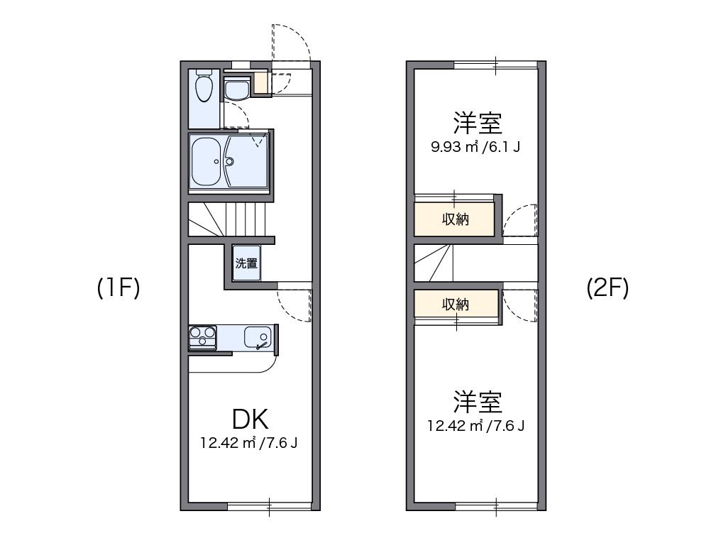 レオパレスリバーサイドホーム下浜田(2DK/1階)の間取り写真