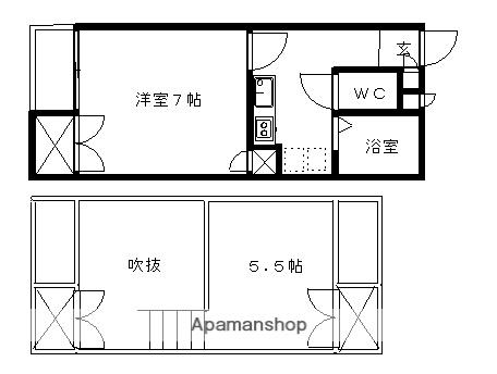 ベルヴュー高崎B棟(1K/2階)の間取り写真