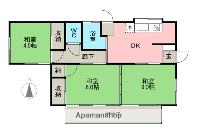 上越線 高崎問屋町駅 徒歩25分 1階建 築42年(3DK)の間取り写真
