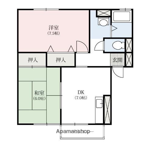 シャルマンB(2DK/2階)の間取り写真