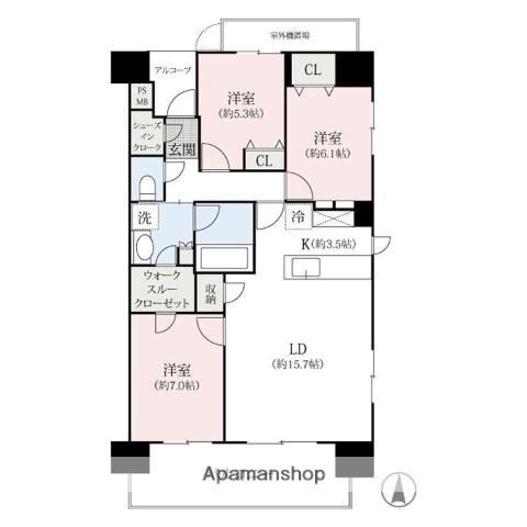 ダイアパレス高崎東町(3LDK/13階)の間取り写真