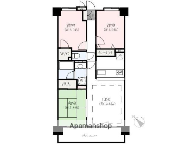 サンクレイドル高崎ガーデンコート(3LDK/1階)の間取り写真