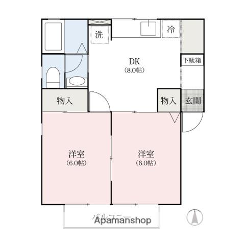 アルカディアB(2DK/2階)の間取り写真