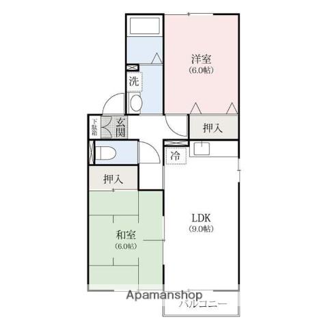 ハイツ薬師(2LDK/1階)の間取り写真