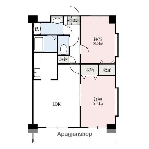 サニーハウス(2LDK/3階)の間取り写真