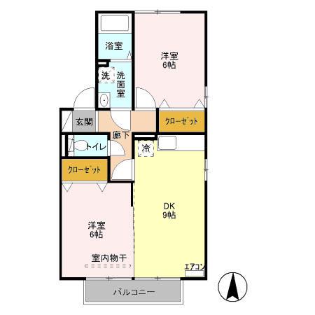 プリムヴェール(2DK/2階)の間取り写真