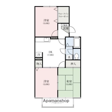 トレファルコB棟(3DK/1階)の間取り写真