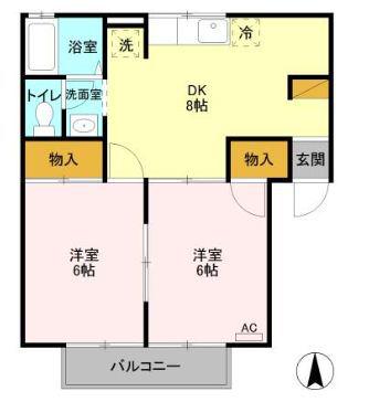 セジュール藤塚A(2DK/2階)の間取り写真