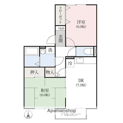 ウイングバード(2DK/2階)の間取り写真