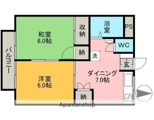 パールハイツⅠ(2DK/2階)の間取り写真