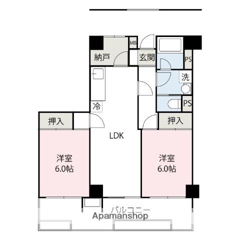 赤坂クラウンズマンション(2LDK/6階)の間取り写真