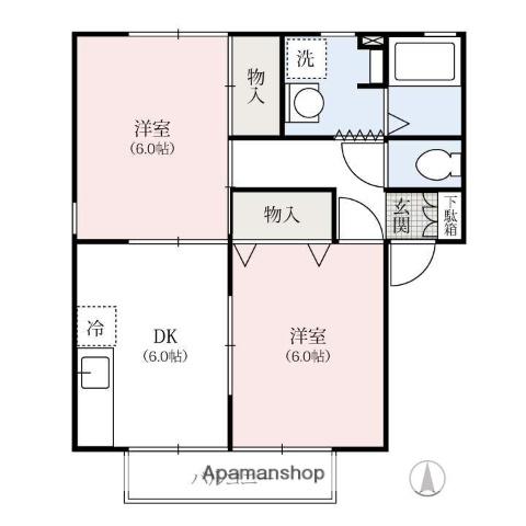 メゾンボヌールA(2DK/1階)の間取り写真