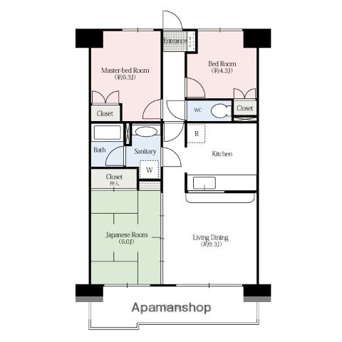ハイラーク高崎(3LDK/9階)の間取り写真