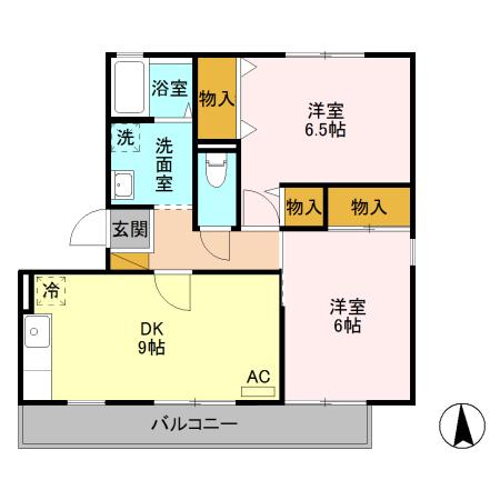 ルビナスⅢ(2DK/3階)の間取り写真