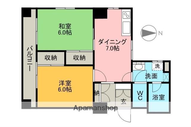 フラワーマンション(2DK/6階)の間取り写真