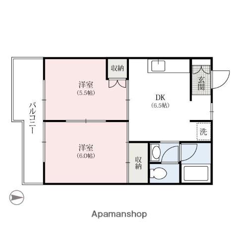 ロキシー・ラ・ボヌール(2DK/2階)の間取り写真