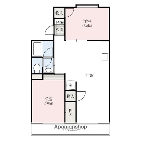 ヴァンベールかたおか(2LDK/1階)の間取り写真