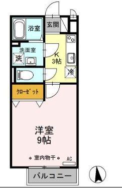 グランモンターニュ(1K/2階)の間取り写真