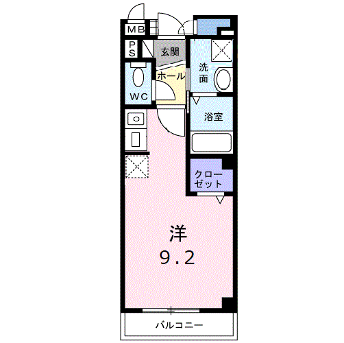 グロウステイト E(ワンルーム/2階)の間取り写真