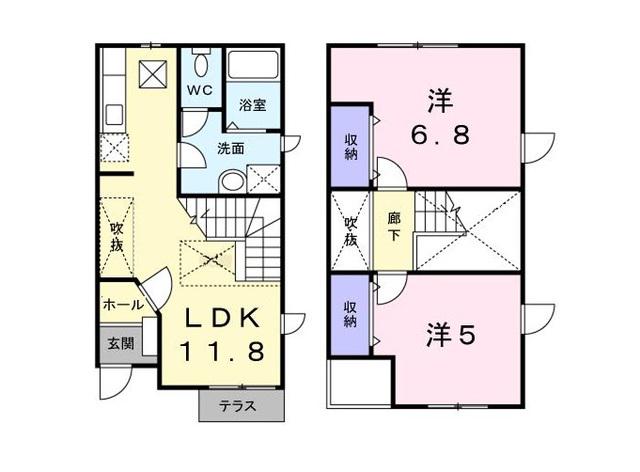 エトワール(2LDK/1階)の間取り写真