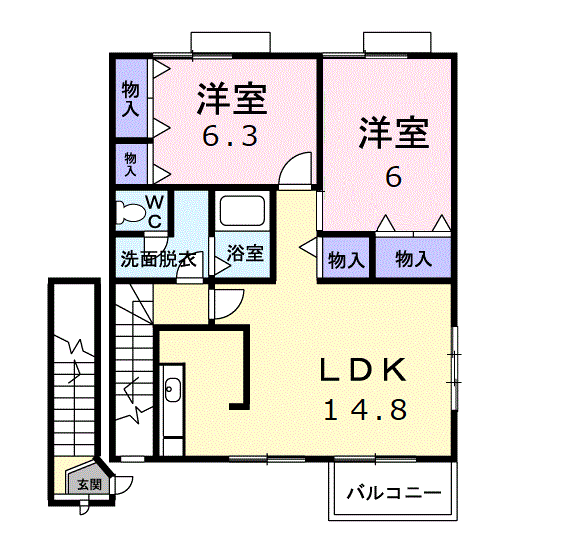 フォルトーナA(2LDK/2階)の間取り写真