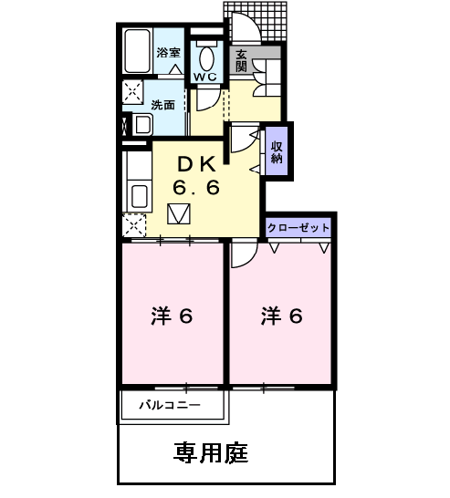 メゾン・アンソレイエ Ⅲ(2DK/1階)の間取り写真