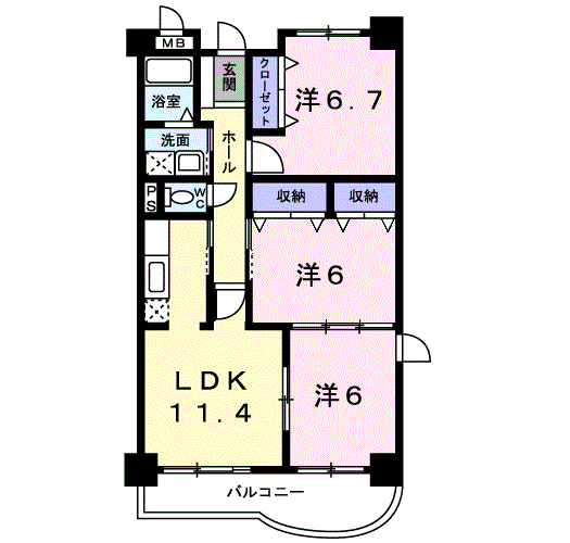 クラール(3LDK/2階)の間取り写真