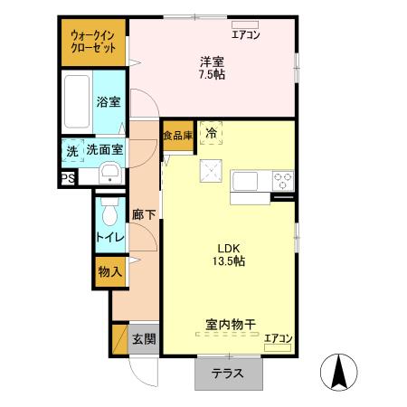 スクエアB(1LDK/1階)の間取り写真