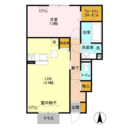 スクエアB(1LDK/1階)の間取り写真